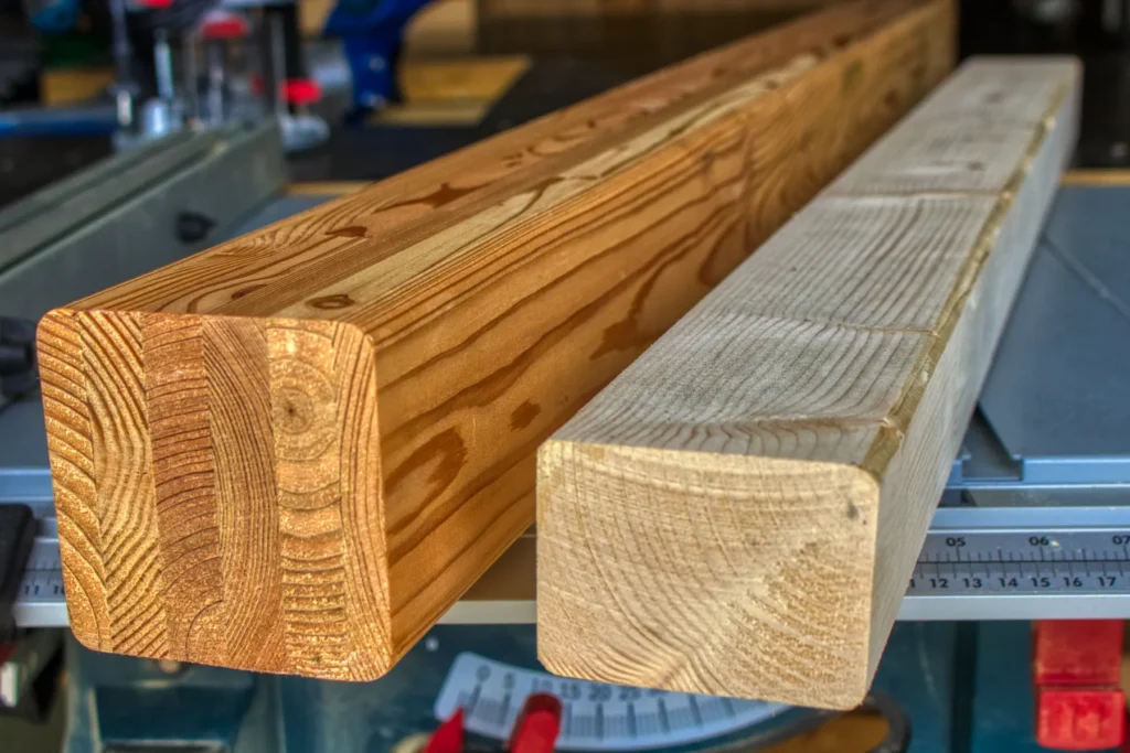 Porovnání modřínový BSH a smrkový KVH hranol Porovnání modřínový BSH a smrkový KVH hranol