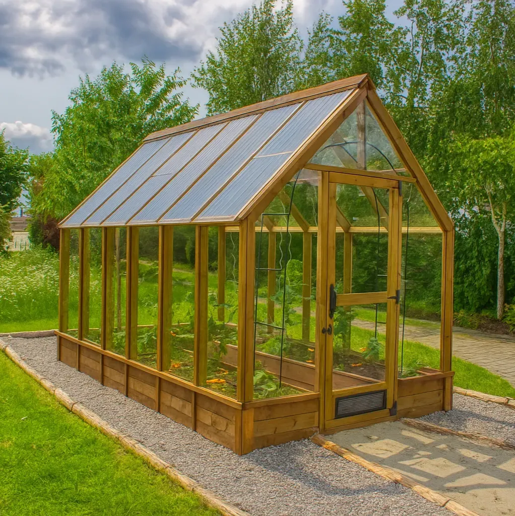 <strong>Hybridní</strong> – střecha dutinkový polykarbonát 10 mm, stěny čiré kalené sklo 4 mm<br>+ 17.500 Kč